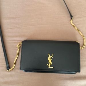 Saint Laurent Monogram Phone Holder With Strap In Smooth Leather